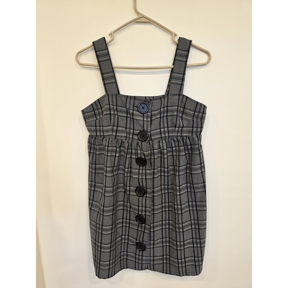 Y2K Plaid Mini Dress Women's Medium Babydoll Button Front Grunge Academia